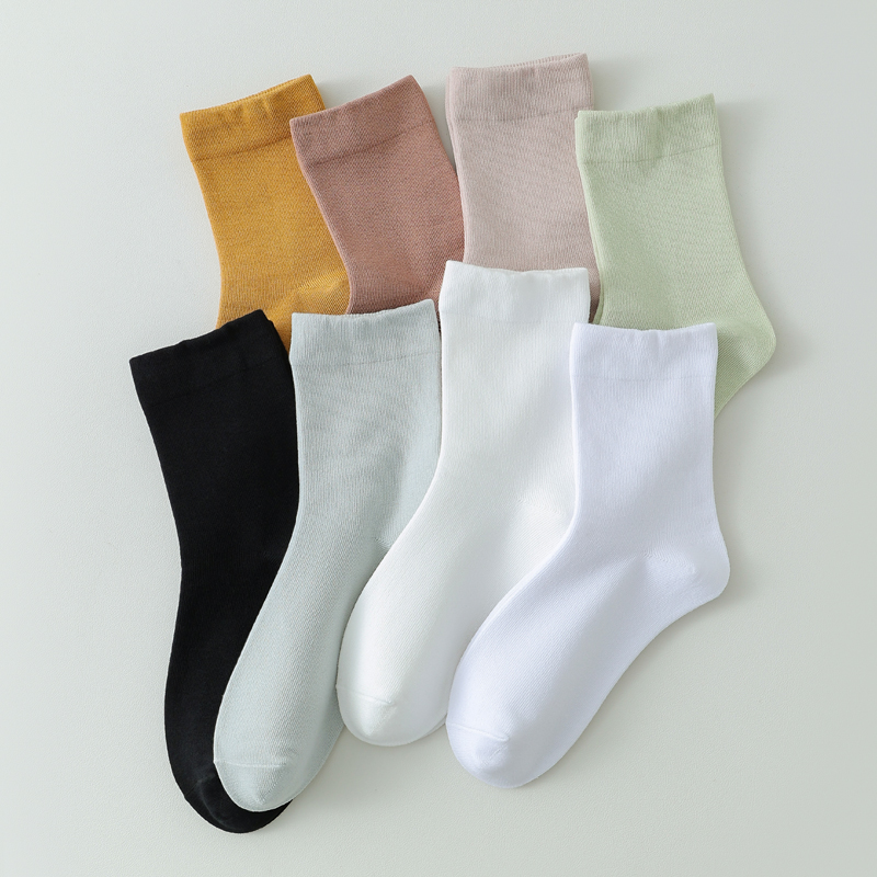 白色堆堆袜子女中筒纯色棉黑色抗起球春夏秋冬季女士产后月子长袜