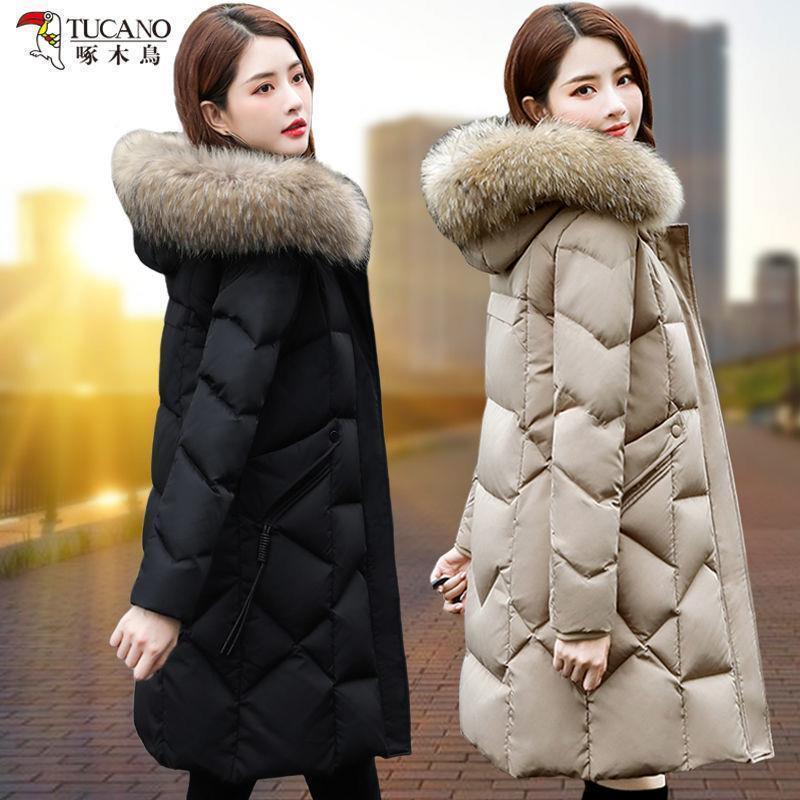 啄木鸟女2023新款羽绒服女冬防水中长款羽绒服中款气质女装显瘦潮