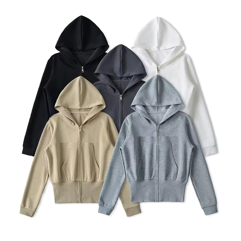 加绒卫衣+卫衣 修身百搭灰色长袖卫衣上衣开衫短外套女