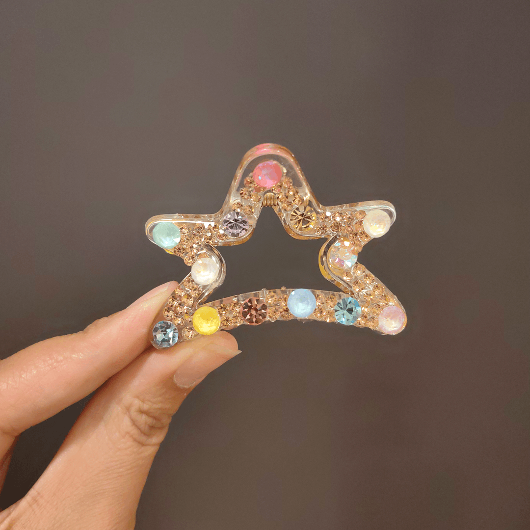 韩版施华钻小抓夹新款星星抓夹轻奢6公分刘海夹气质边夹彩色顶夹