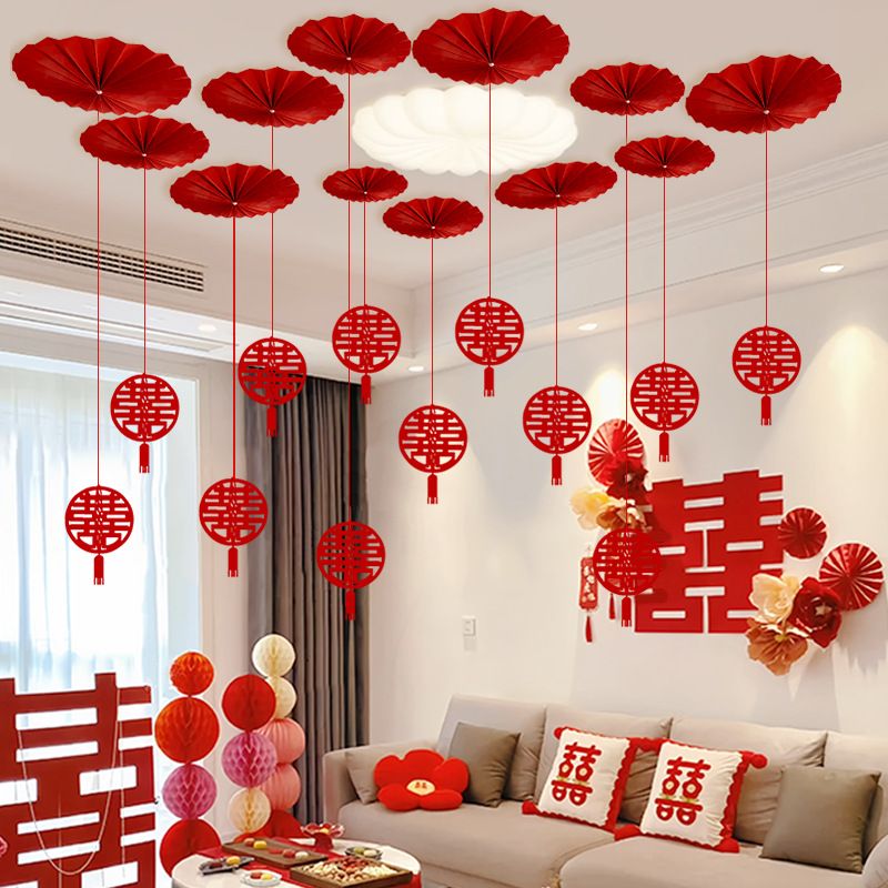 2025男方婚房装饰全套结婚立体挂件喜字吊坠拉花婚房客厅婚庆用品