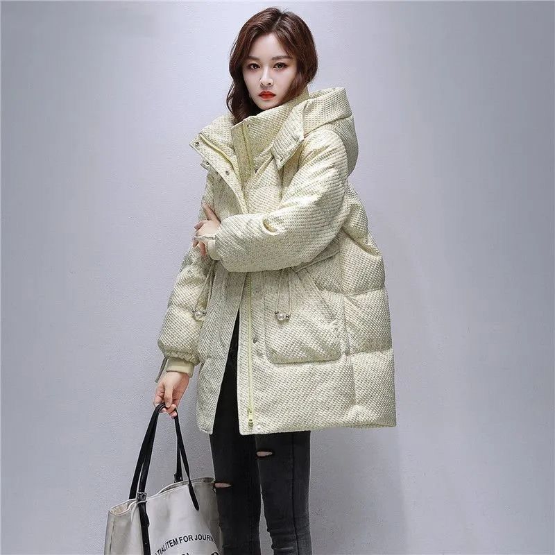 雅鹿中长款连帽羽绒服女2023秋冬季新款洋气收腰宽松加厚小香风外