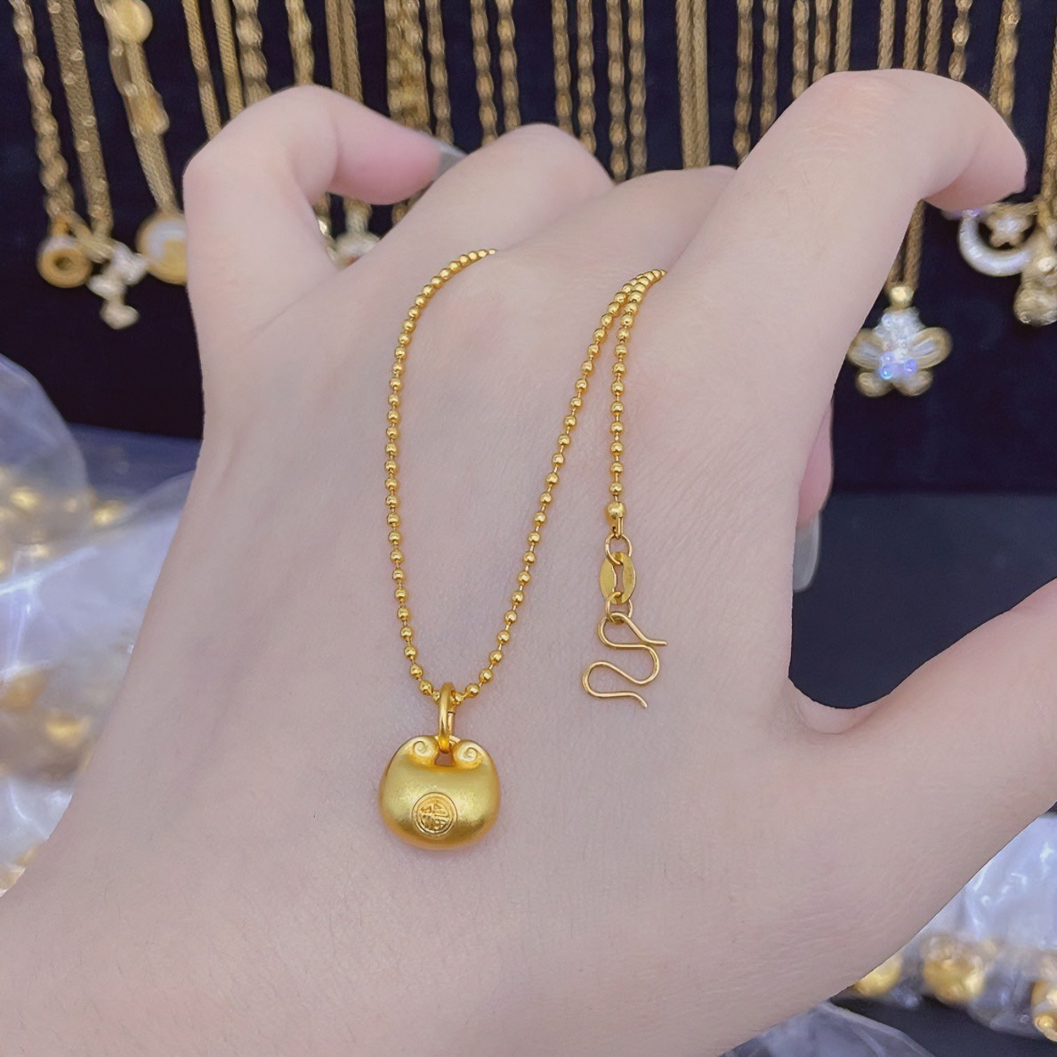 米珠链条小胖福精美百搭坠链精致磨砂素款明星同款饰品