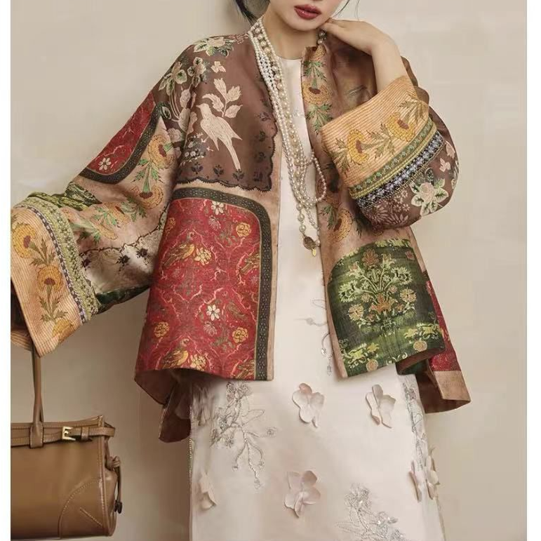 桑蚕丝羊毛混纺国风深圳南油复古新中式拼接时髦外套长袖秋季新款