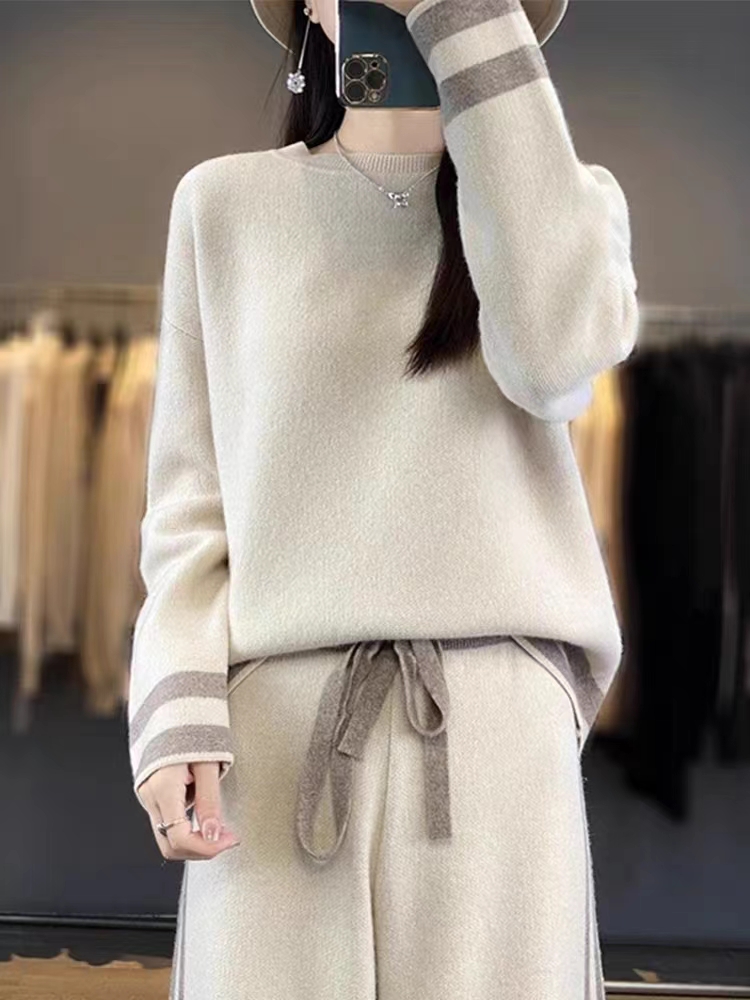 新款春秋冬小香风套装运动休闲高级感毛衣阔腿裤两件套慵懒风百搭