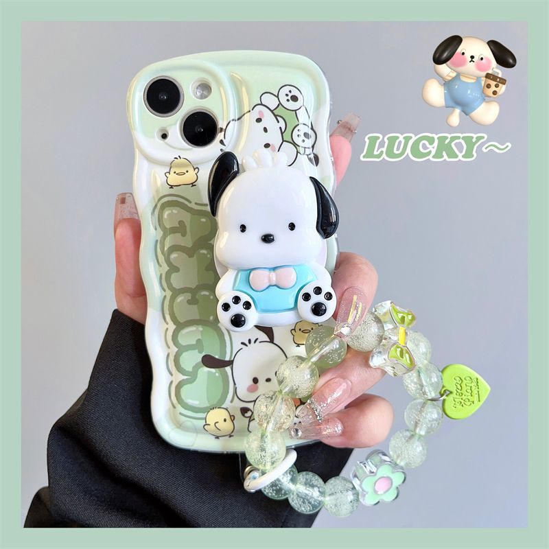 适用【苹果/华为/vivo/oppo/小米】椭圆波浪帕恰狗绿全包手机壳少女