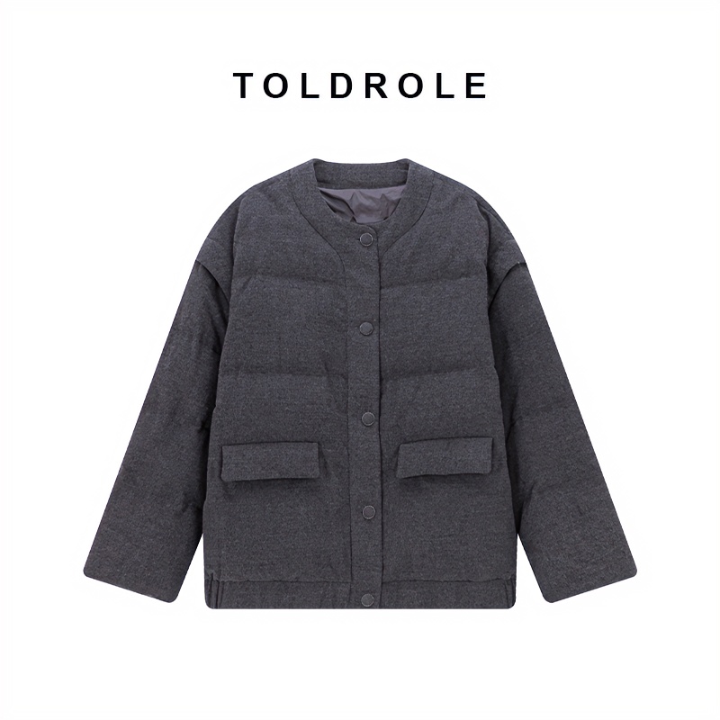 TOLDROLE/秋冬韩版简约时尚新款宽松保暖拼接袖灰色羽绒服(1281)