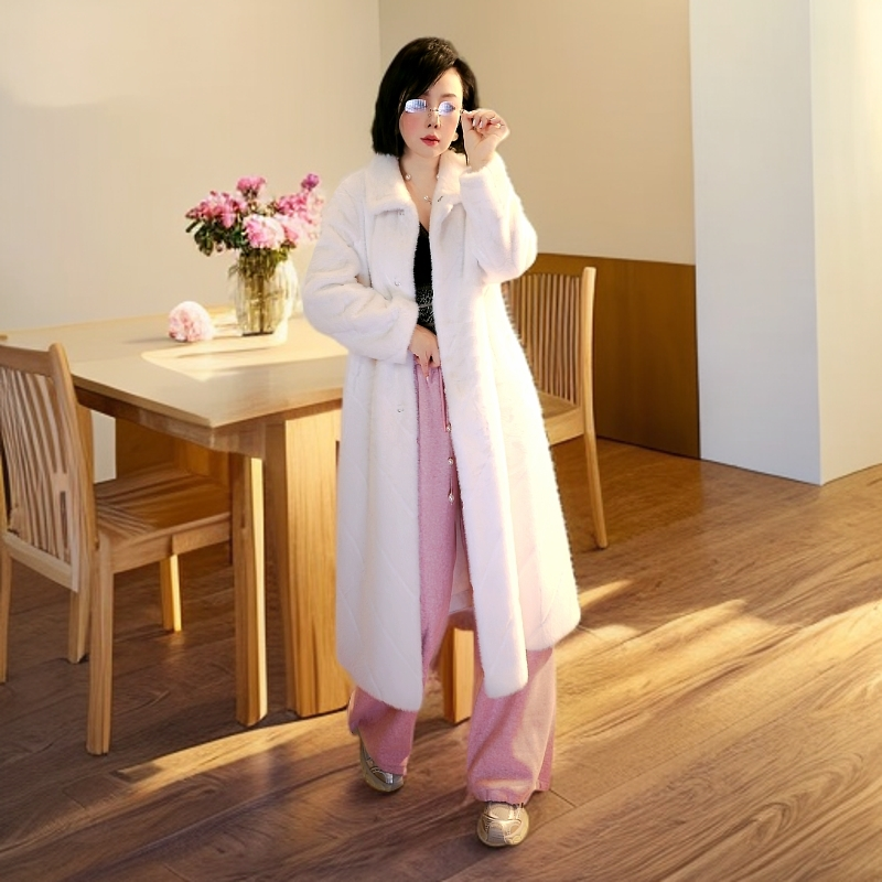 V/雅鹿冬季新款北极貂立领长款立领外套时尚休闲气质宽松设计师