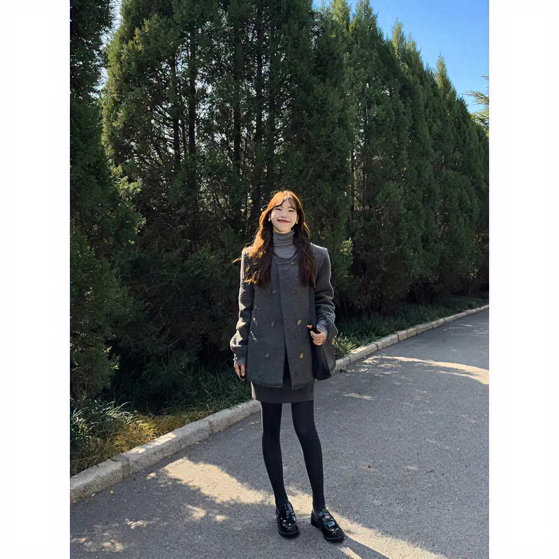 深秋冬装搭配一整套小个子小香风毛呢外套套装毛衣半身裙两件套女