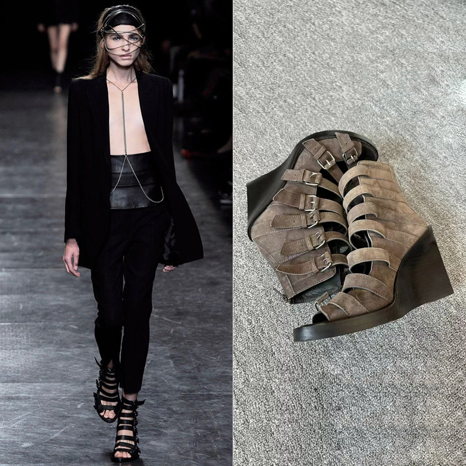 【POMORROW】高品质坡跟凉鞋夏季凉靴休闲高帮露趾靴子鱼嘴高帮鞋