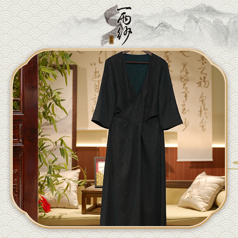 【纱罗绉●蓝晶】239236桑蚕丝纱罗绉莨纱香云纱连衣裙长袍新中式45