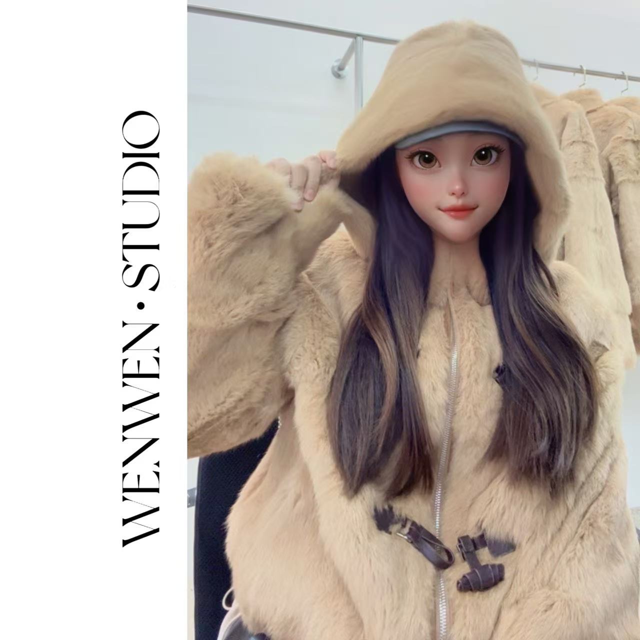 WENWEN“雾落雪纸 ”兔毛外套时尚百搭洋气款