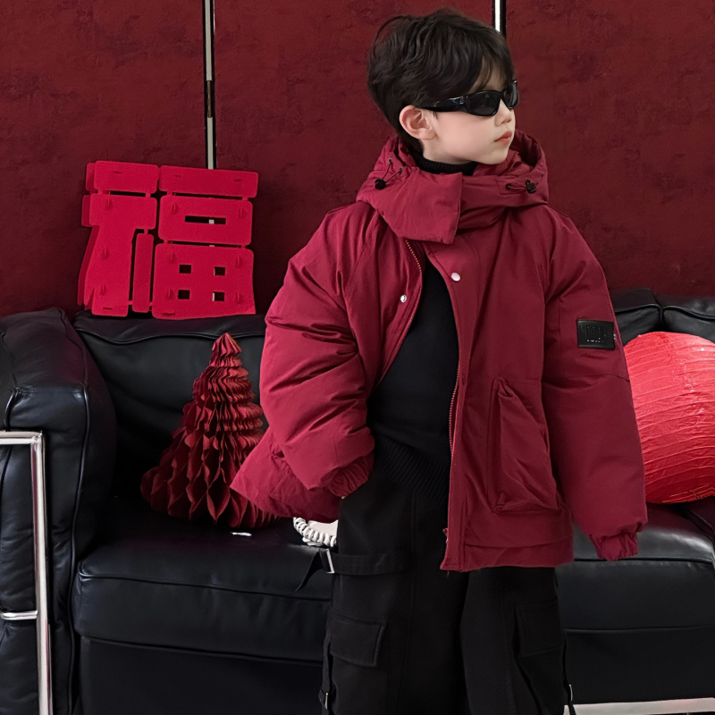 2024冬季新款韩版儿童时尚洋气新年红色羽绒服男童90白鸭绒外套潮
