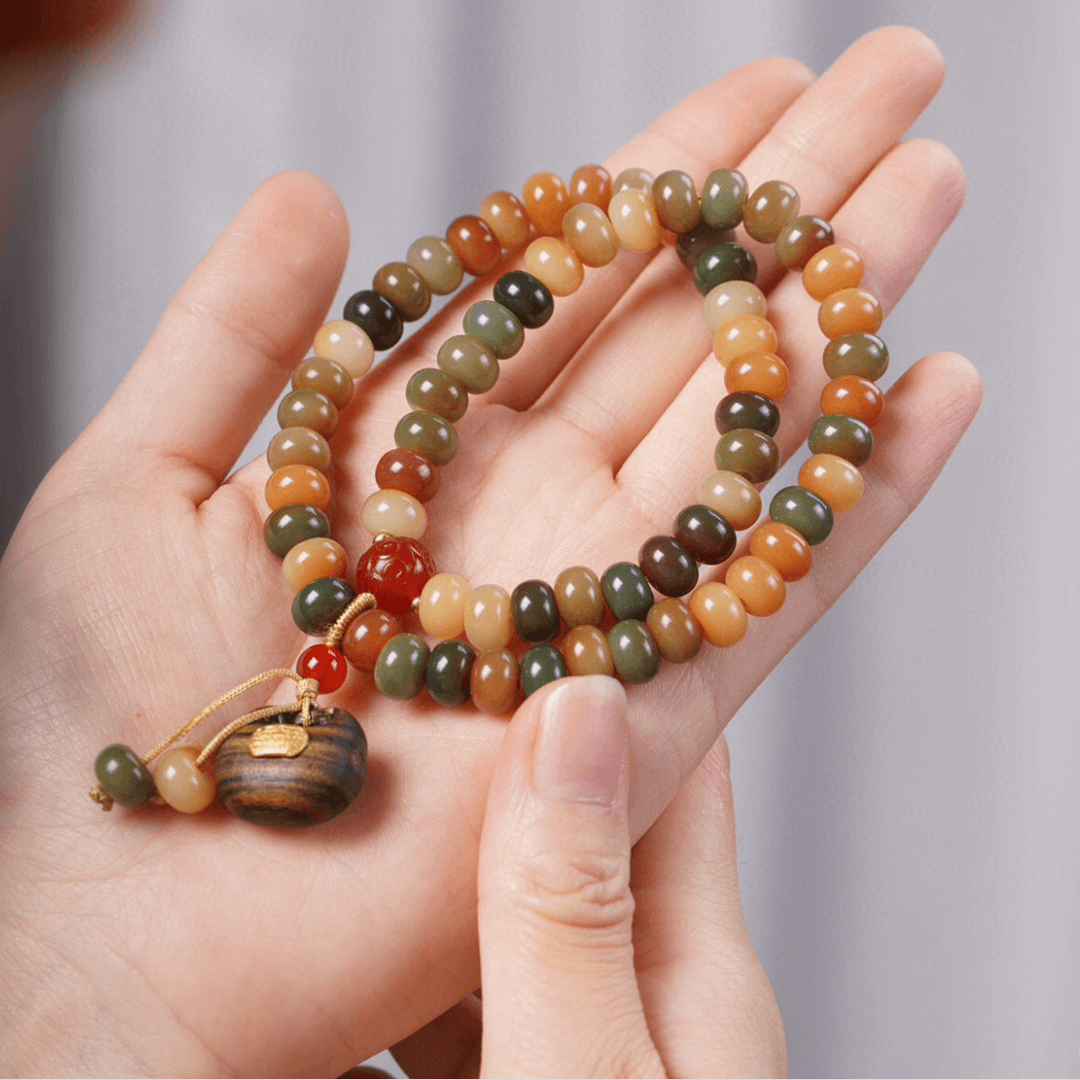 【敦煌双圈】菩提算盘珠双圈手串女生福袋锁吊坠文玩礼物女士