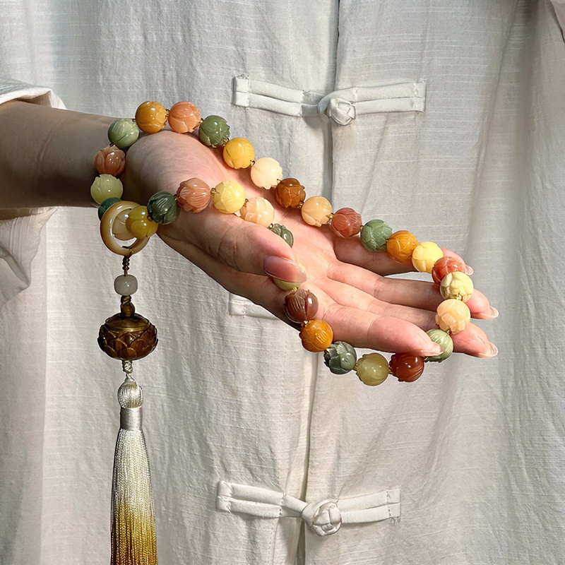步步生莲菩提手持双圈莲花菩提根国风女生手持念珠绕指柔佛珠文玩
