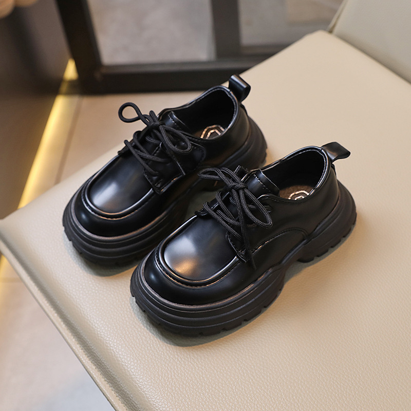 回力瑞女童小皮鞋2023春秋新款复古松糕儿童英伦系带单鞋乐福鞋