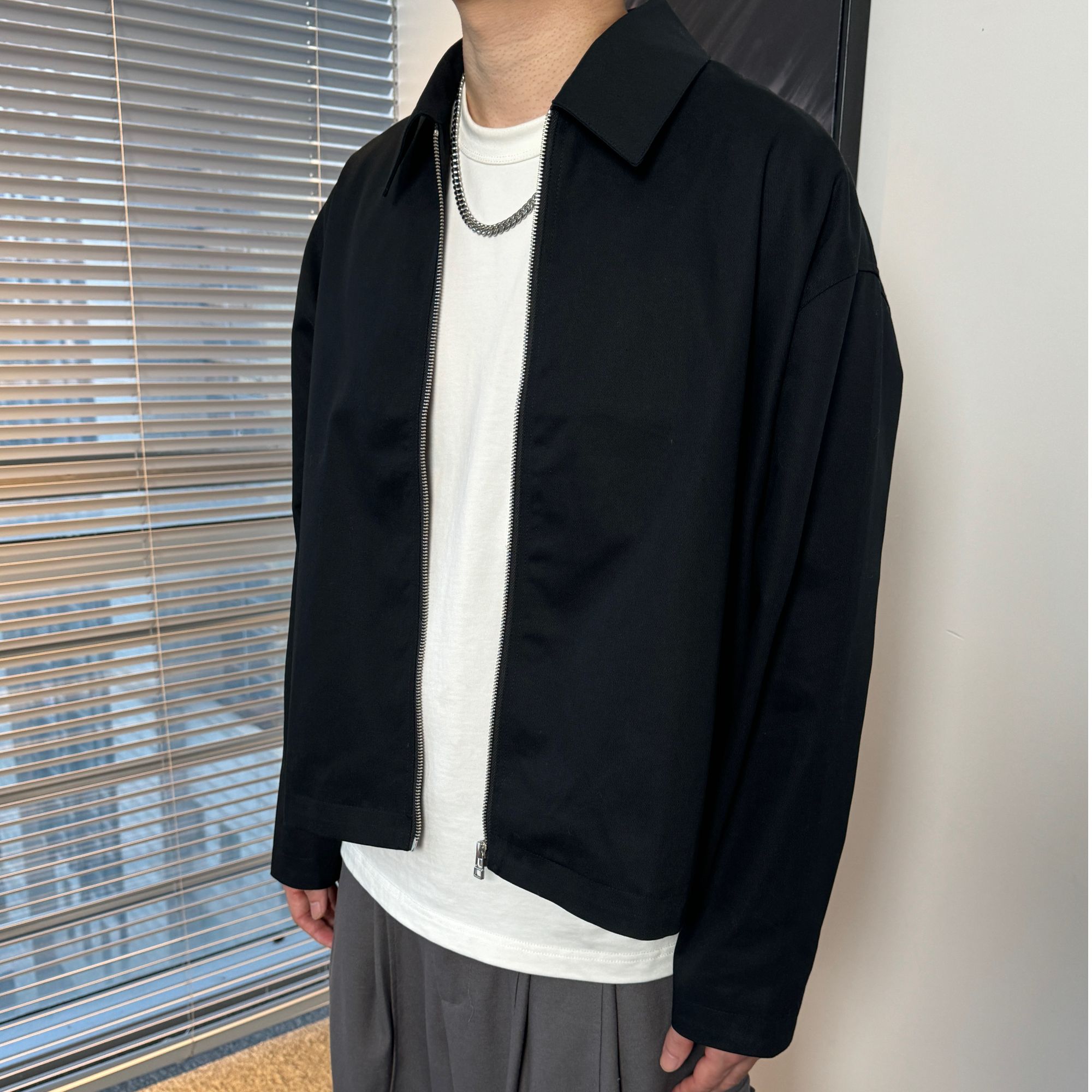 24秋冬新款纯色cleanfit翻领夹克外套100棉宽松个性简约百搭短宽