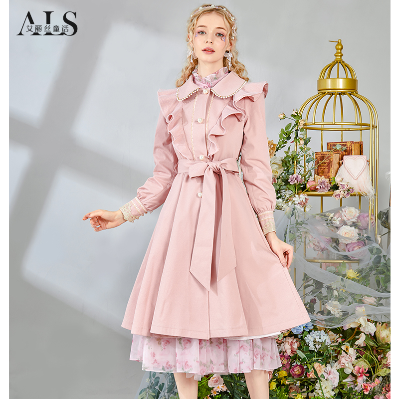 【天使】25秋季甜美娃娃领荷叶边大衣蝴蝶结风衣外套HF610QH