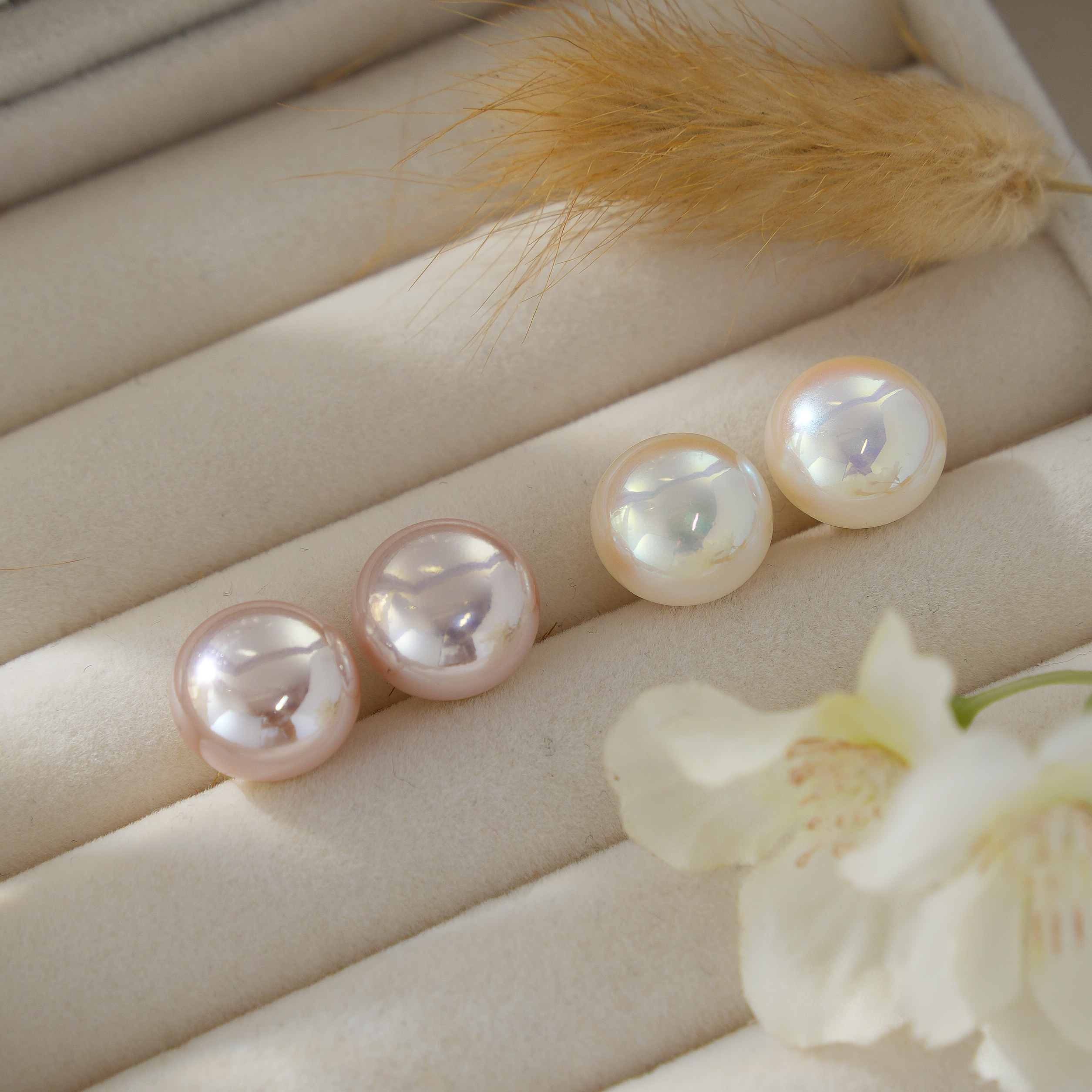 铜合金耳饰 925银针澳白色法式温柔馒头珠耳钉极光百搭紫色6144