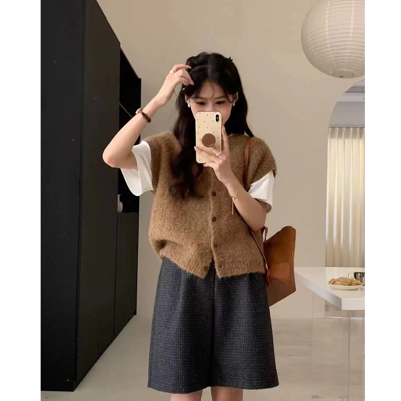 【衣朵设计】无袖圆领针织开衫马甲女2025新款秋叠穿灰色百搭小众