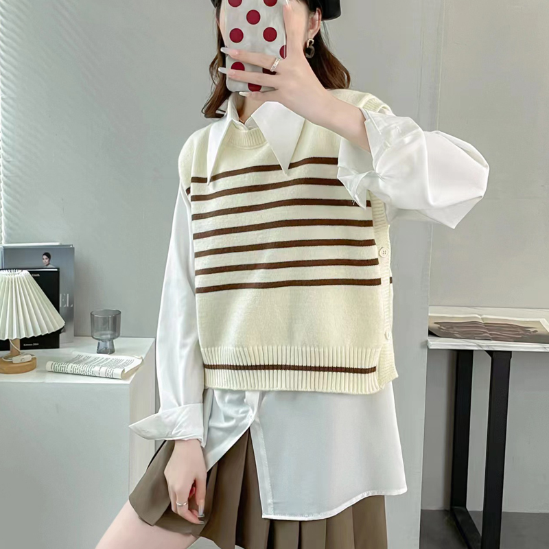 清仓！！！韩系百搭条纹针织无袖马甲女2025春秋短款软糯叠穿背心