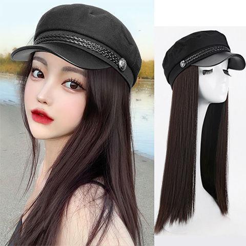 假发女长发网红秋冬款假发帽子一体女时尚长卷发帽子带假发全头套