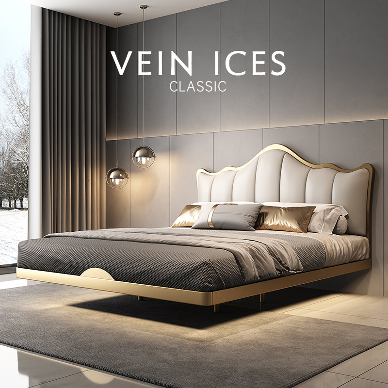 新木威真皮床意式轻奢小户型悬浮婚床悬空网红高端大气婚床主卧室