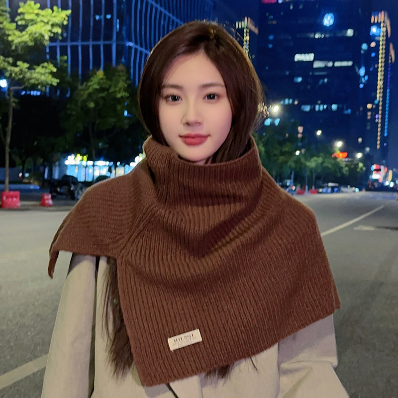 日本GP新款套头围脖女生冬季开叉高领披肩防寒保暖针织毛线围巾韩