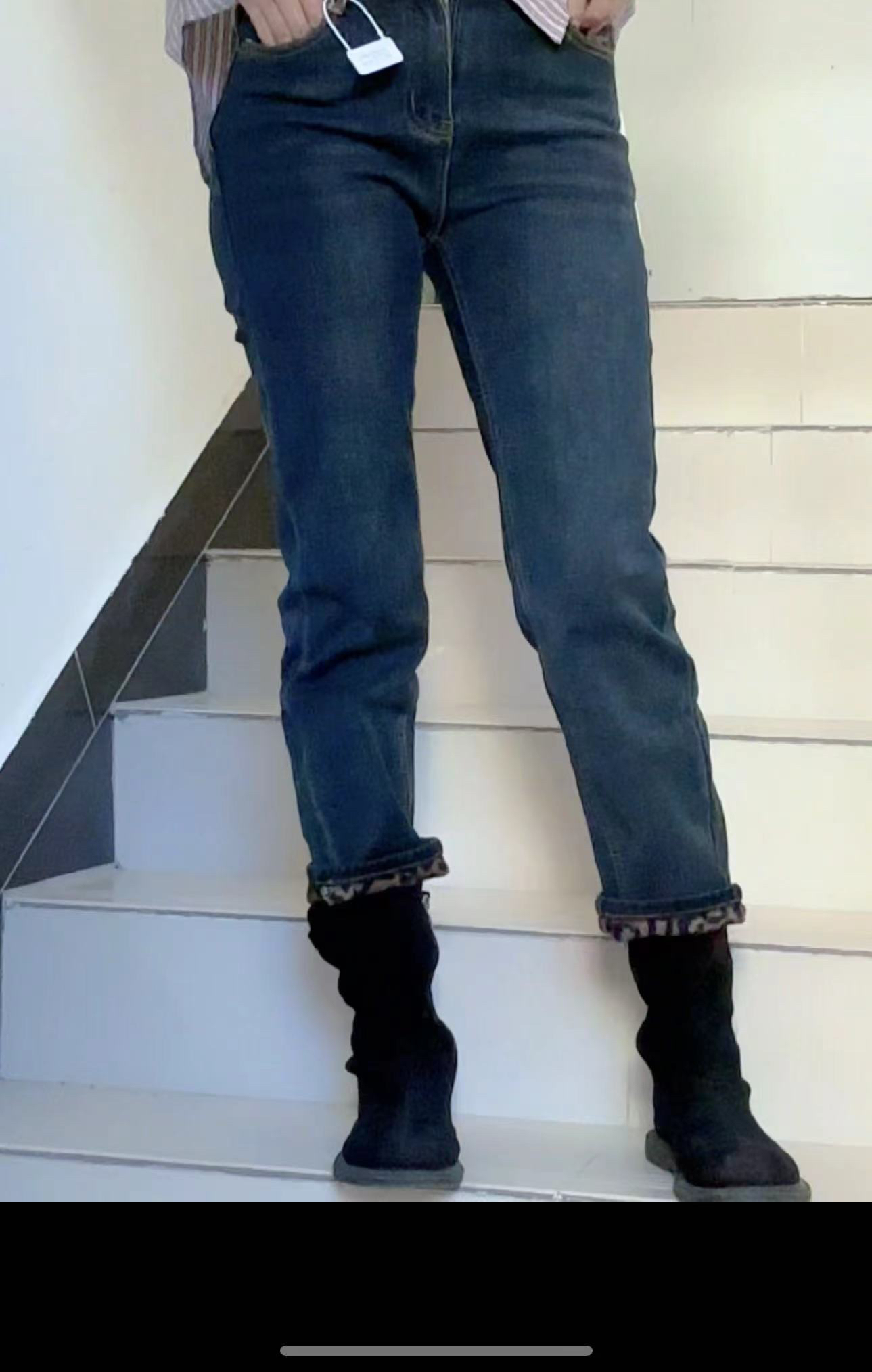 弹力豹纹绒烟管裤