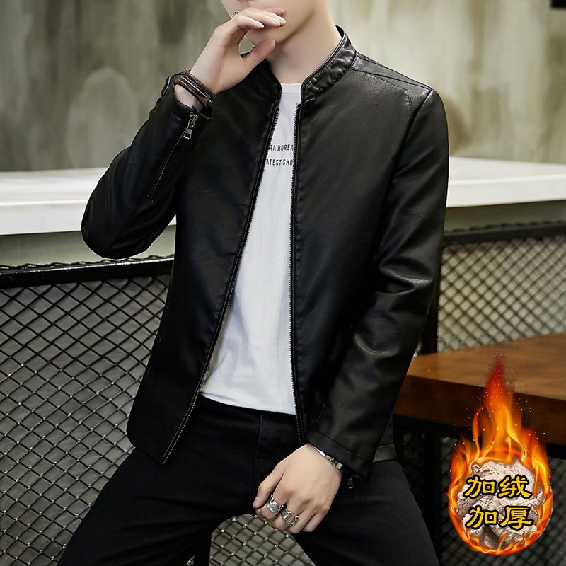 机车皮衣男土秋冬款皮尤上衣皮褂子大码青年加绒加厚外套PU皮夹克