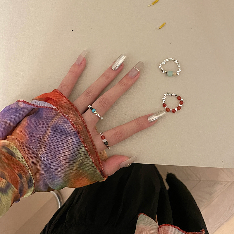 碎银子叠戴戒指ins冷淡风小众设计弹力绳食指戒简约风