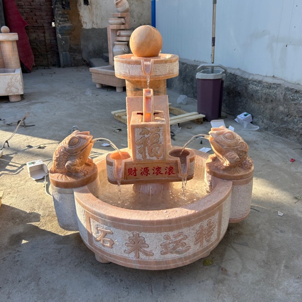 晚霞红材质石雕室内户外流水装饰摆件