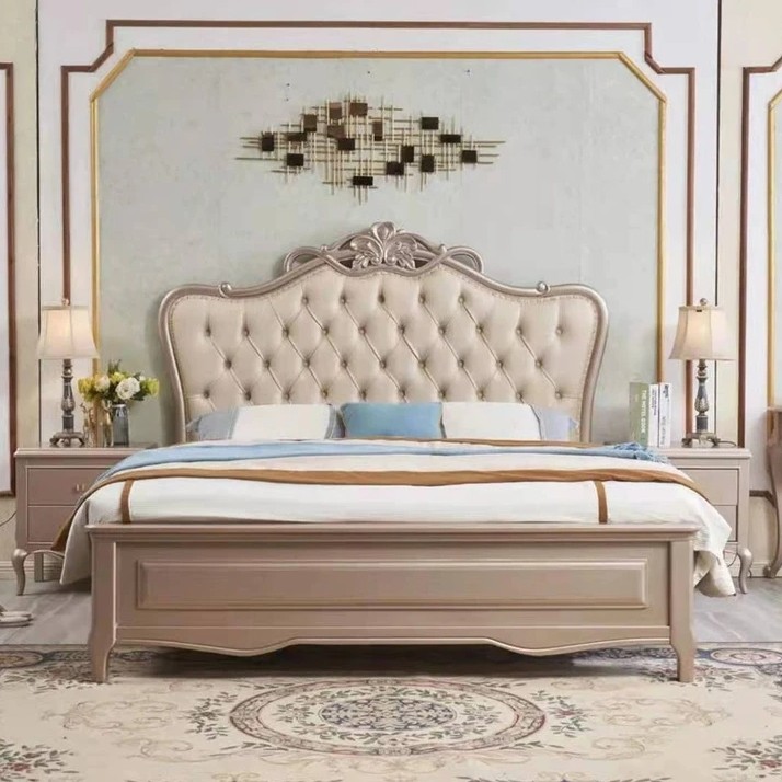 美式软包靠背雕花气压高箱储物家具轻奢单人大床主卧室公主床简欧