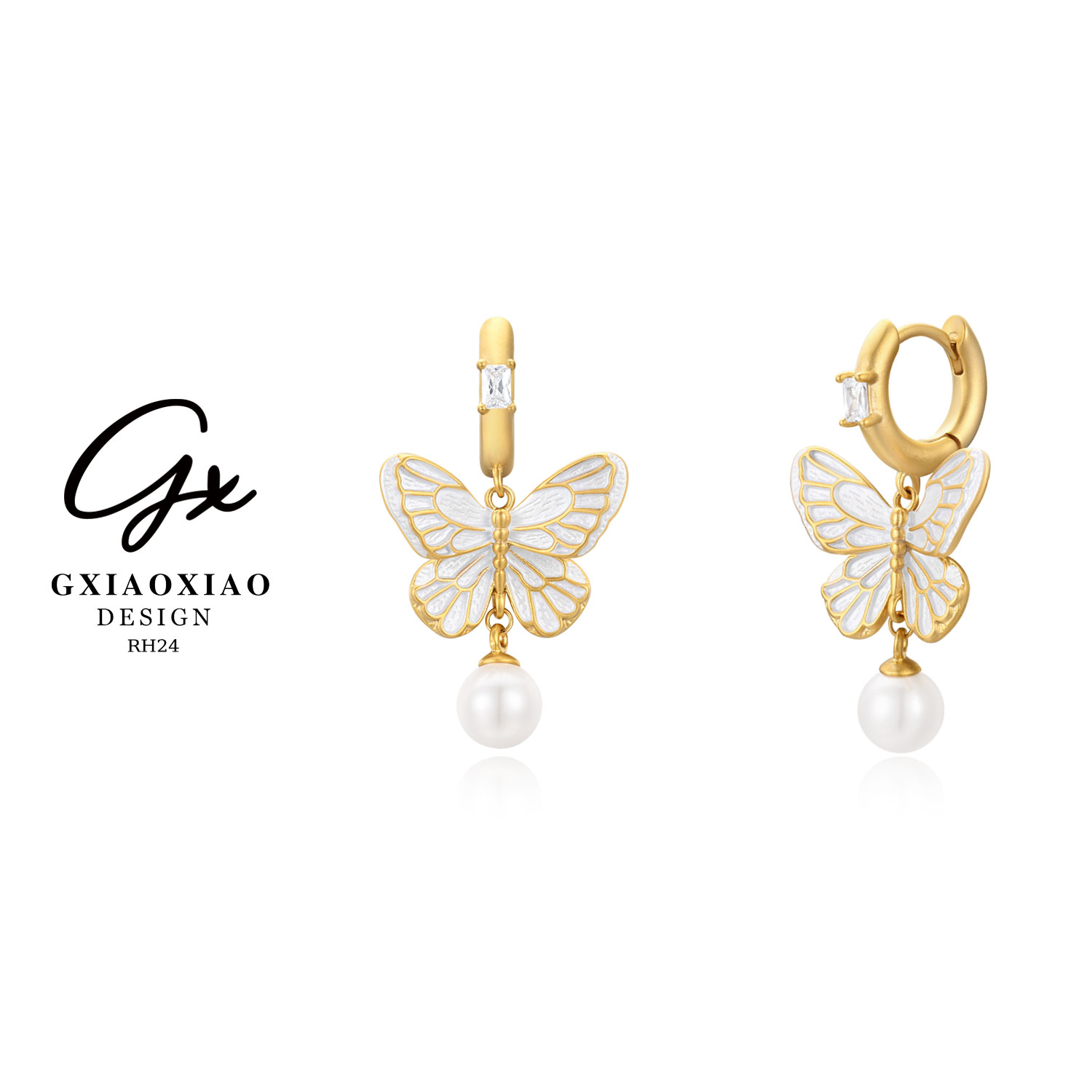 铜合金仿珍珠耳饰 GXX 【化蝶】时尚气质高级感轻奢蝴蝶耳环 RH24