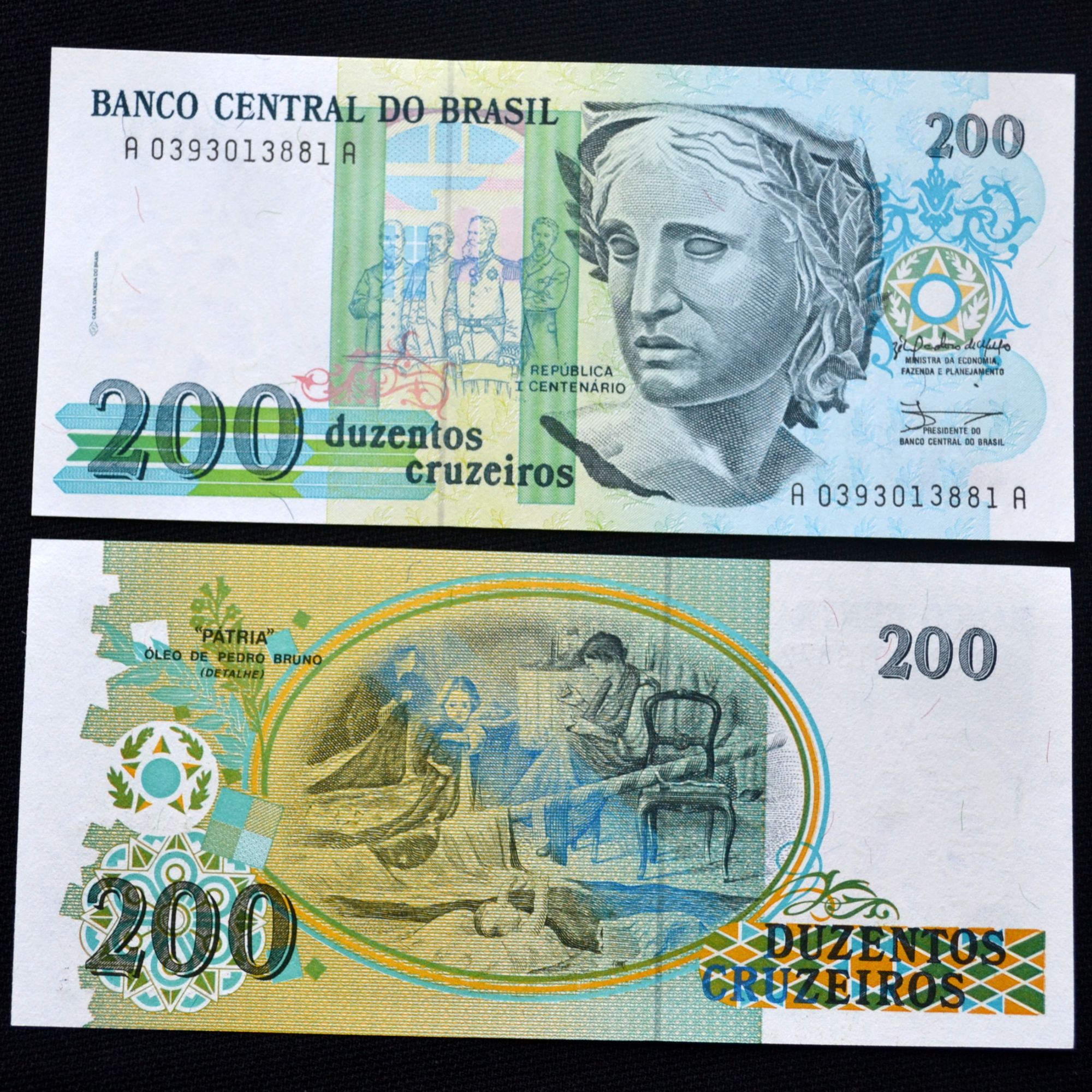 巴西200克鲁扎多纸币1990年版外国钱币 P229全新美洲