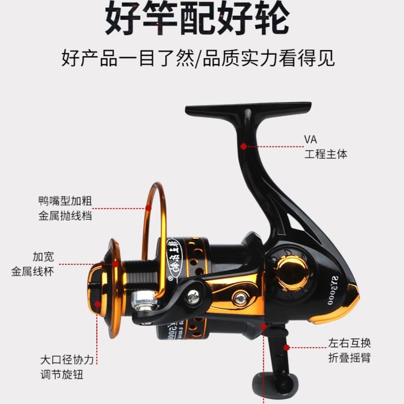 狼王乐钓纺车轮竿纺轮竿金属轮渔轮渔轮轮海杯线竿矶抛渔轮甩