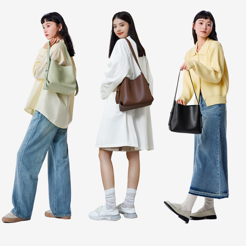 【开学季】开学季森马水桶包女新款女士单肩包软皮女斜挎包通勤