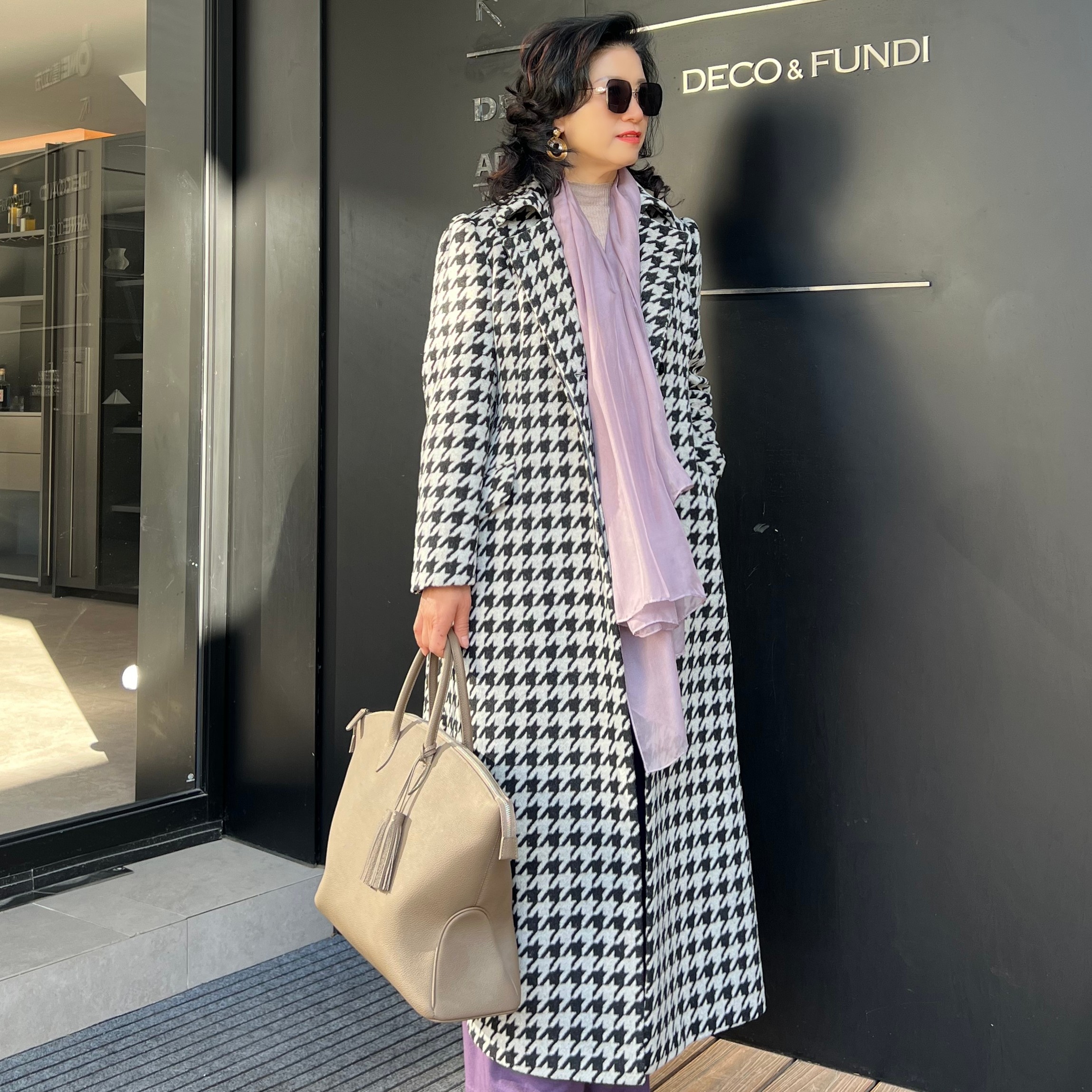 《大君姐定制》复古阔型千鸟格大衣