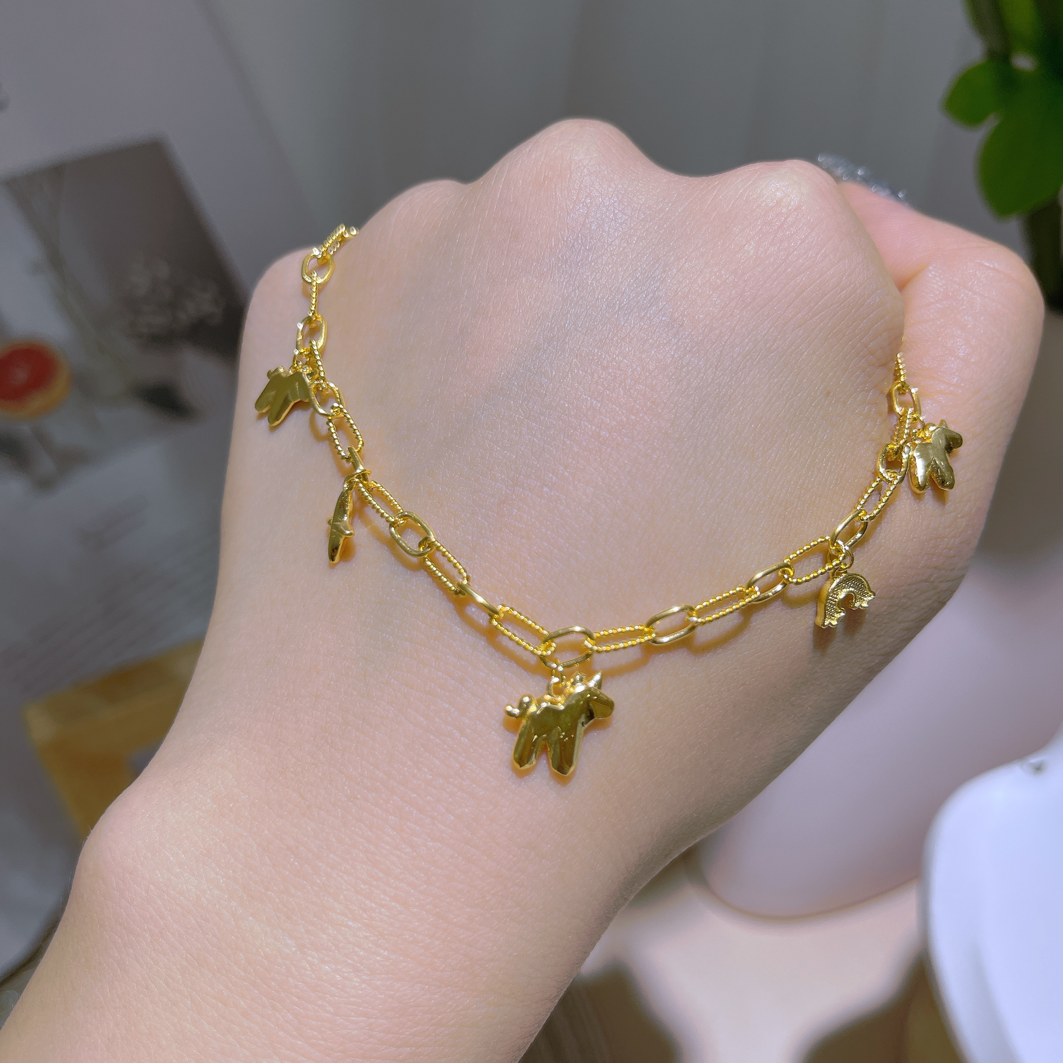 5G工艺足金999独角兽回形针手链（不退不换，介意勿拍）