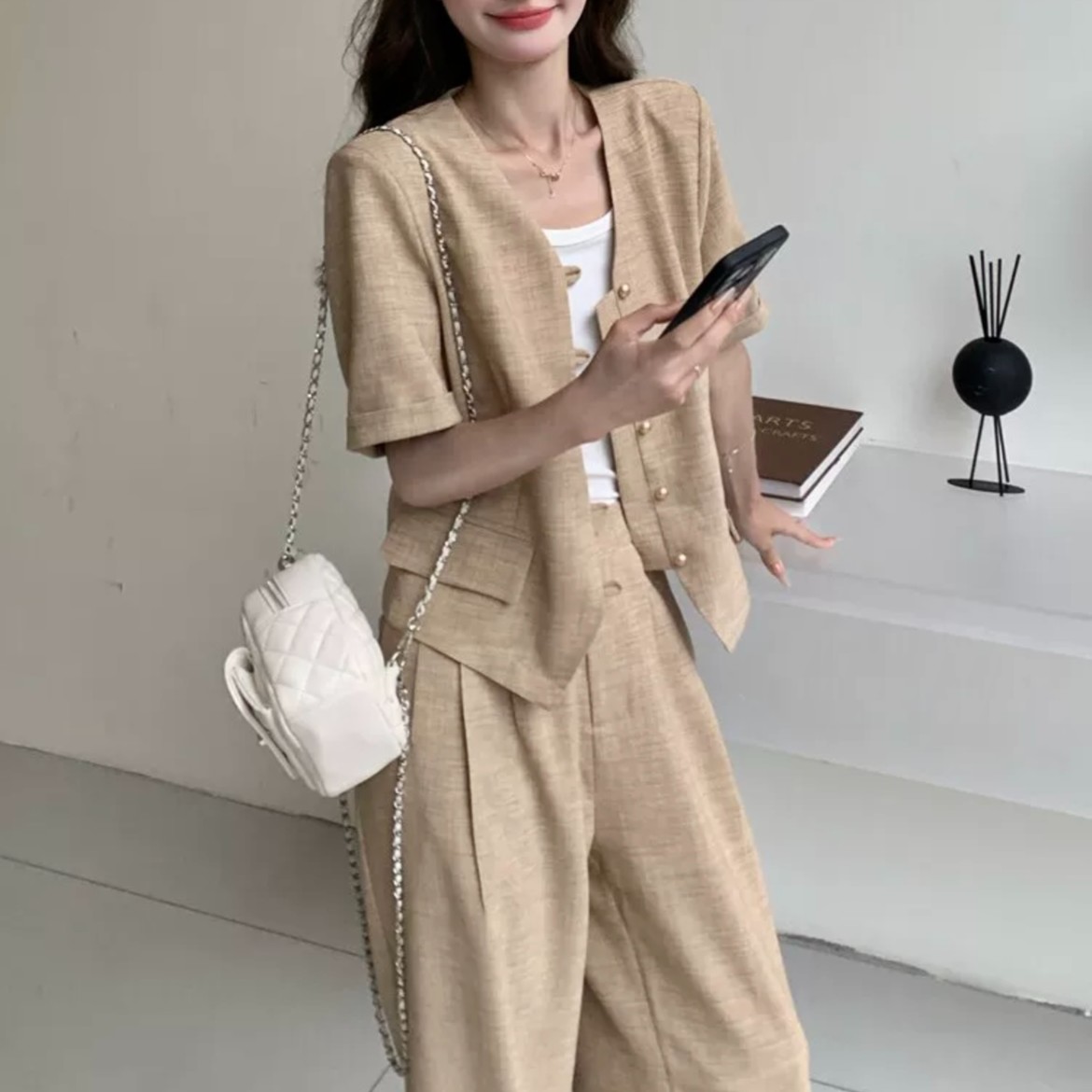 气质小香风薄款西装阔腿裤套装端庄大气显高时尚两件套