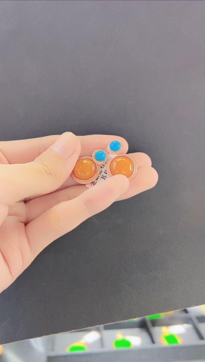 【闪购商品】蜜蜡裸石银S925镶嵌耳环