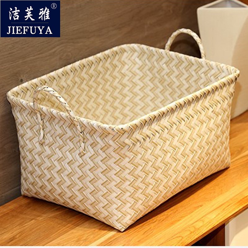日式脏衣篓家用宿舍超大号简约文艺藤编矮扁平装衣服的篮子收纳筐