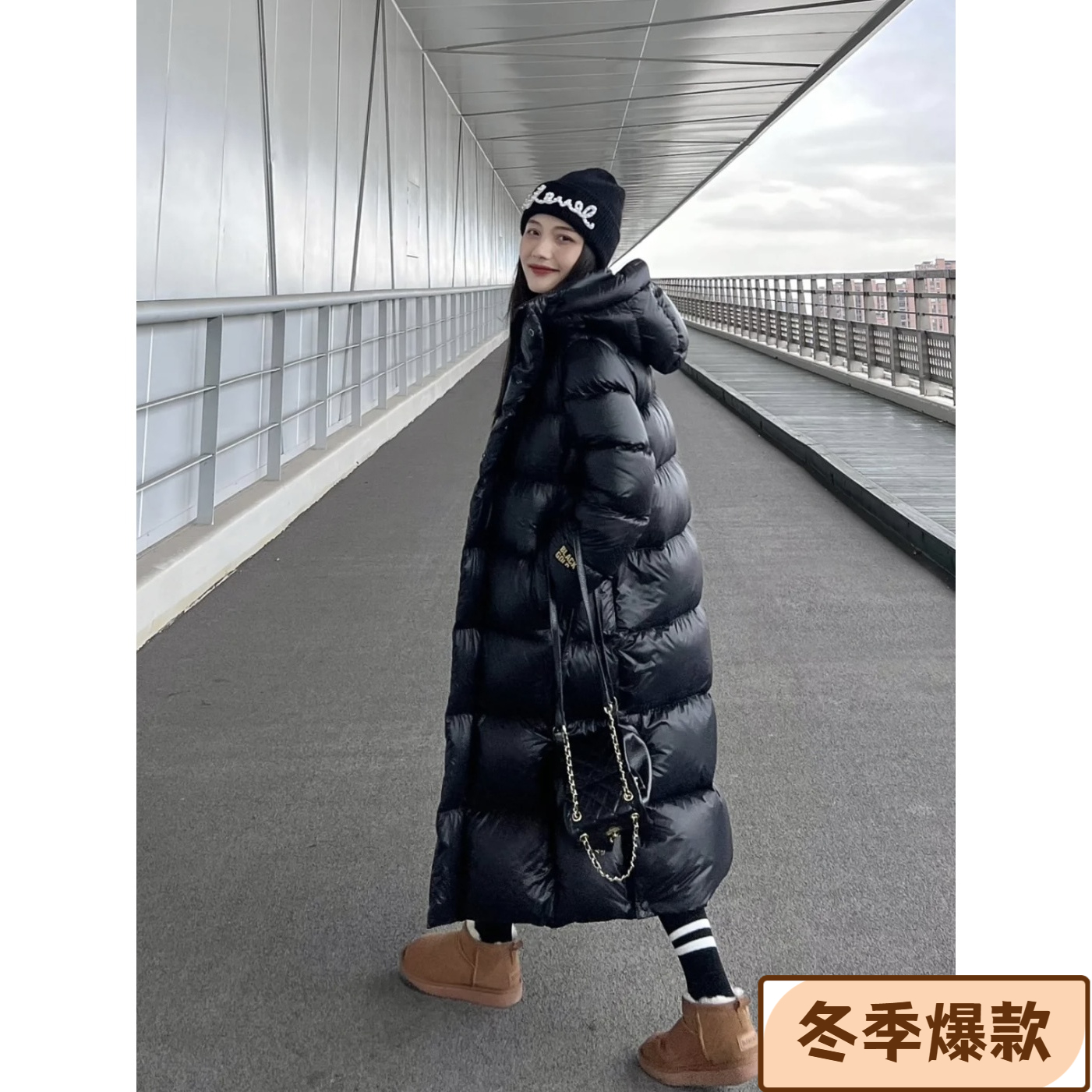 艾莱依2023年黑金羽绒服男女情侣冬季新款中长款过膝极寒超厚高品