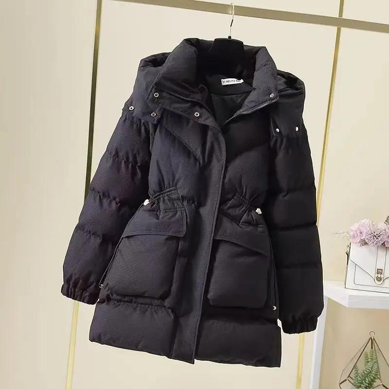 艾莱依2023新款中长款羽绒服女韩版宽松羽绒羽绒服冬季加厚保暖时