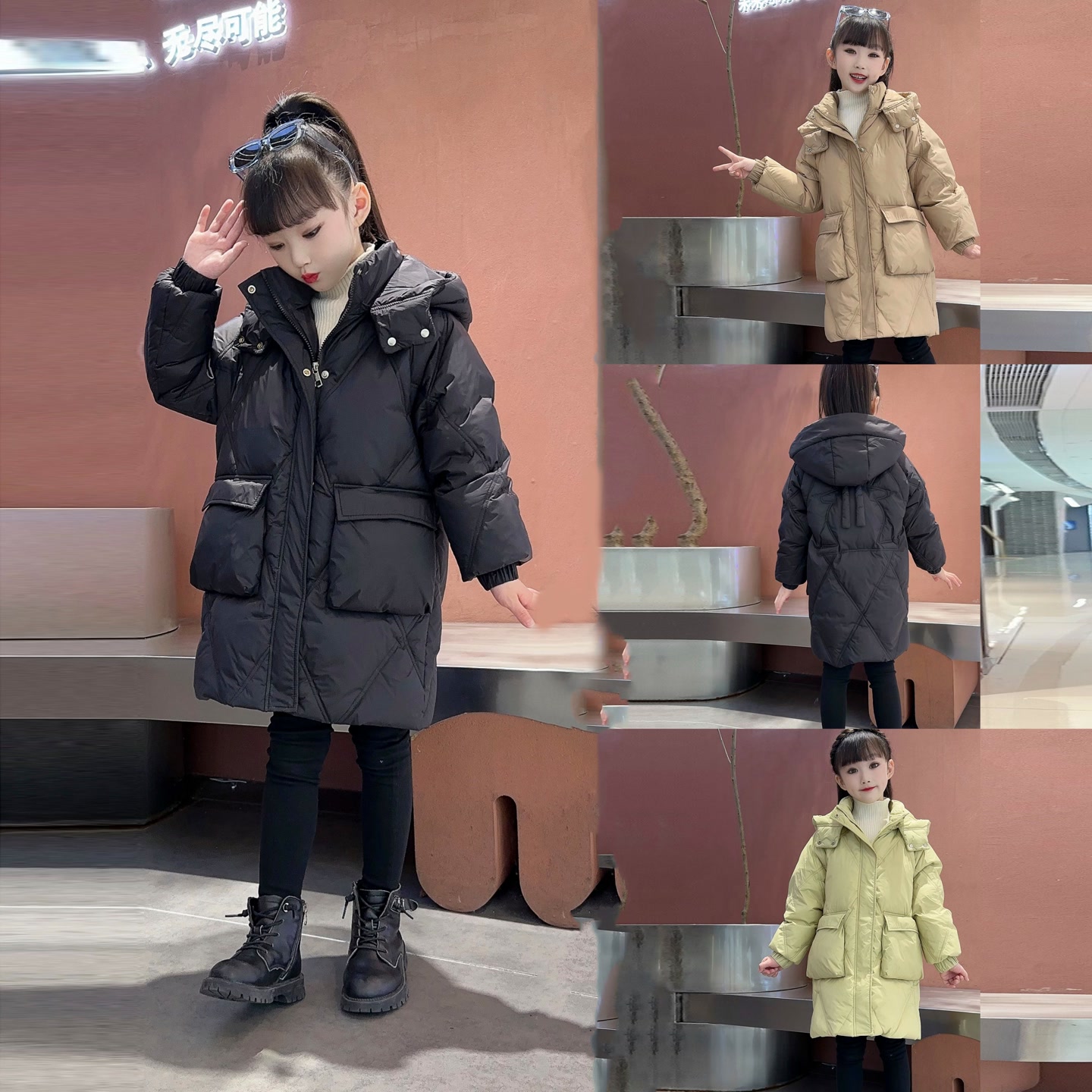 2025年儿童羽绒服时尚加厚男女同款中长款女童洋气亲子羽绒服外套