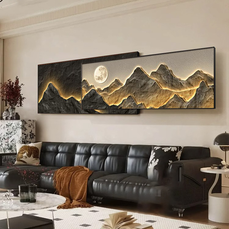 日照金山光影山脉客厅沙发背景墙装饰画现代简约卧室床头叠加挂画