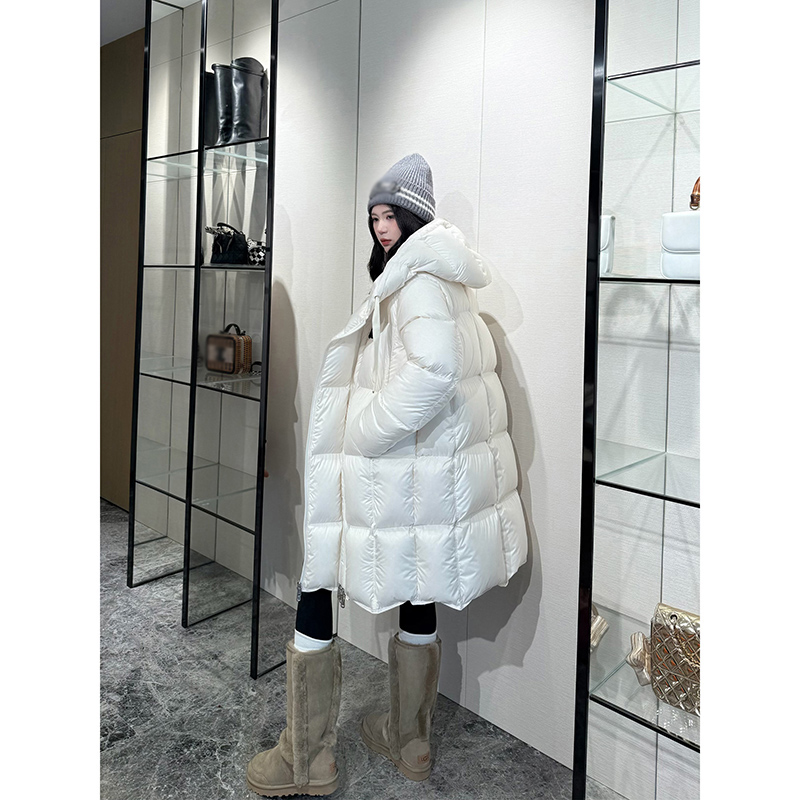 NancyCavally专柜款御寒云感95白鹅绒 多穿双门襟连帽中长羽绒服