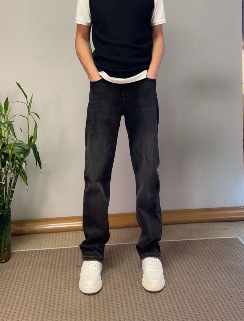 秋季男士经典直筒牛仔裤百搭弹力显高显瘦宽松休闲阔腿长裤