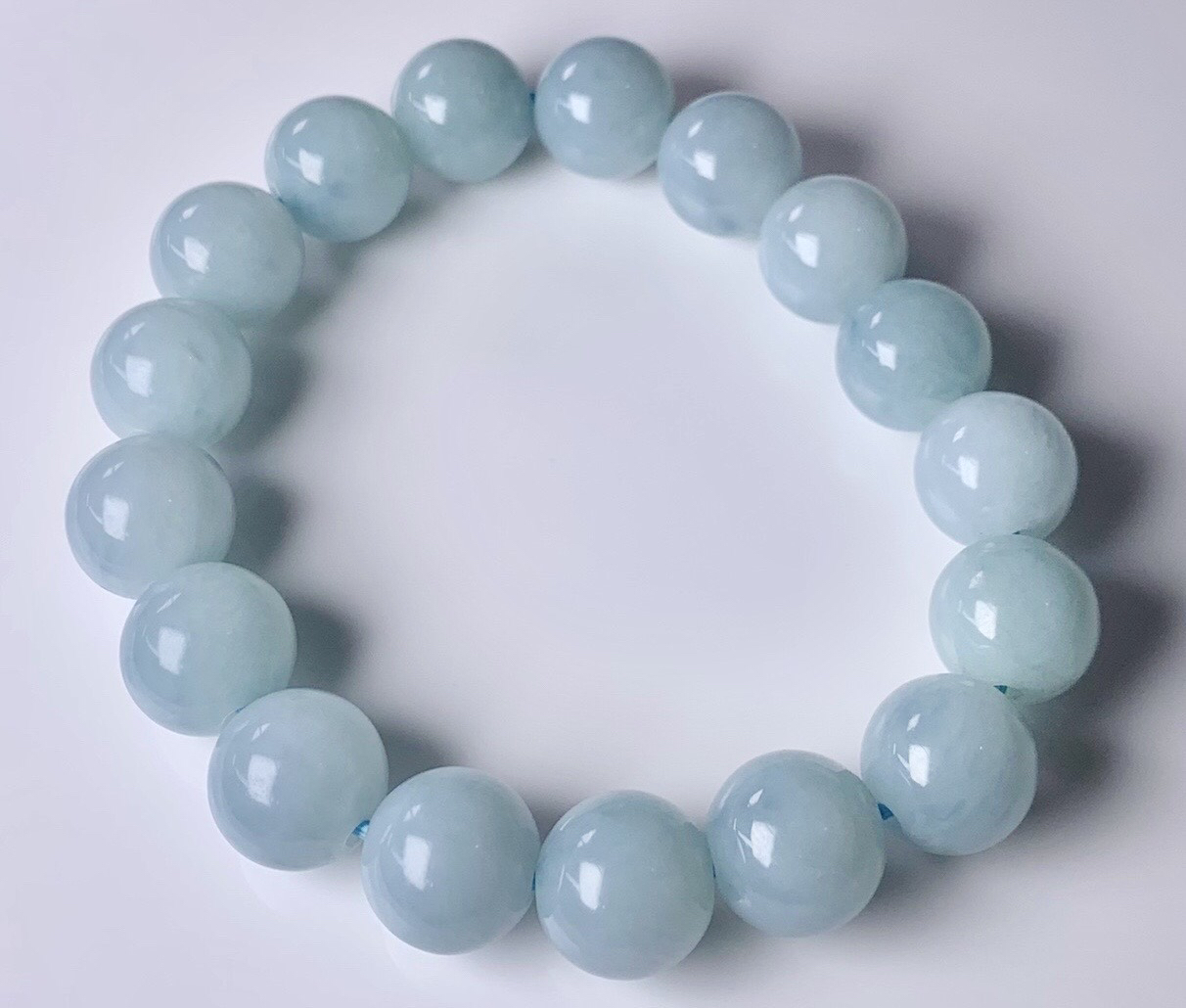 特色高端缅甸糯冰种上等渐变A级透光冰晴蓝女生正品100%翡翠珠串