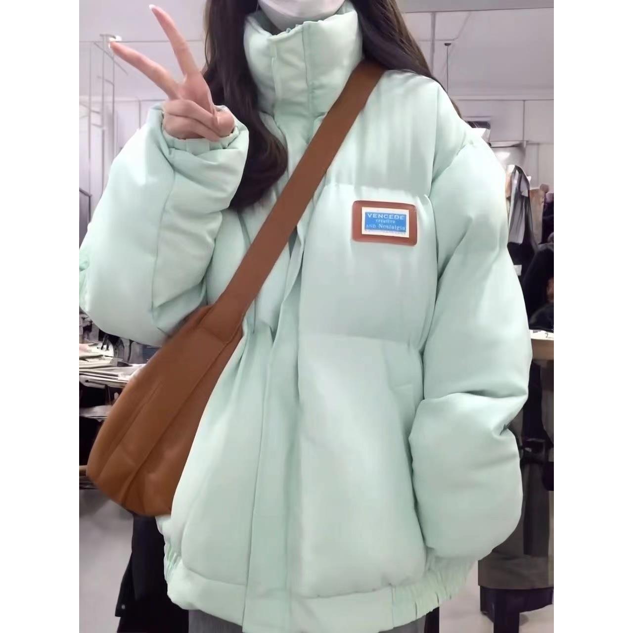 韩系ins甜美草绿色面包服外套女冬季新款宽松学生加厚保百搭情侣